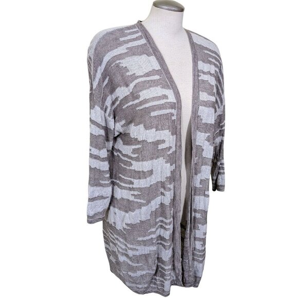 Chicos Easy Wear Women L Taupe Lighweight Open Cardigan Abstract Geometric Print - Picture 3 of 8